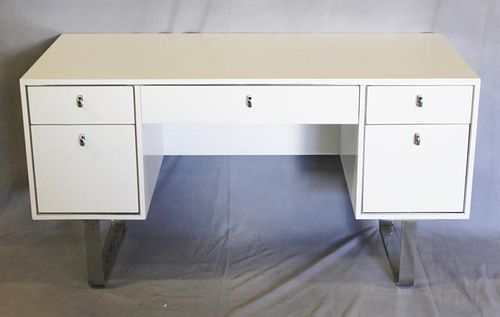 Modern White Lacquered and Chrome Desk.