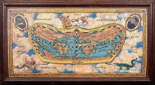 WORLD MAP OF 1545 OIL PAINTING
