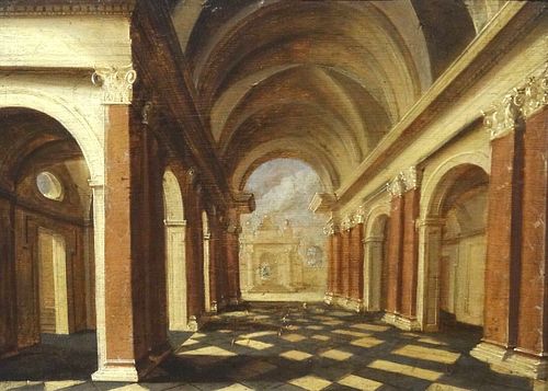 CATHEDRAL ARCHITECTURAL INTERIOR OIL PAINTING