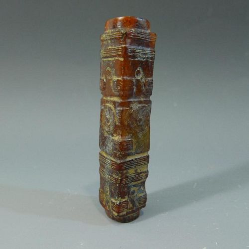 ANTIQUE CHINESE CARVED JADE CONG TUBE NEOLITHIC PERIOD