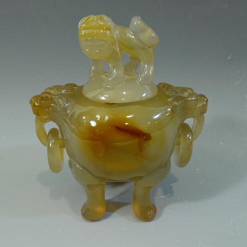 ANTIQUE CHINESE CARVED AGATE CENSER, QING DYNASTY