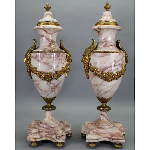 Exceptional Marble Urns w/ Gilt Bronze Mounts