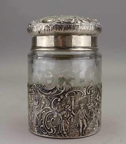 Glass Jar w/ Carved Sterling Silver Overlay