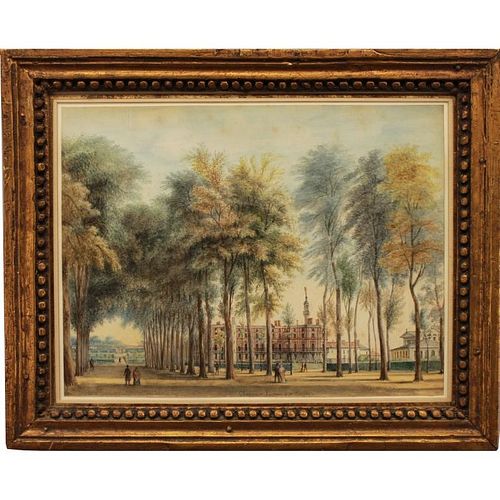 Fine 19th C. W/C of Wooded Landscape Near Chateau