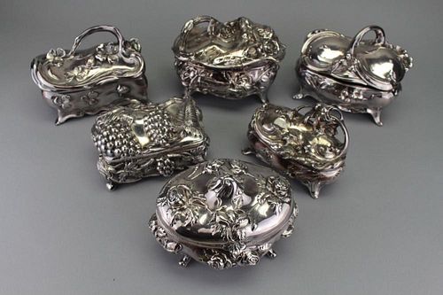(6) Silver Plate Floral Boxes