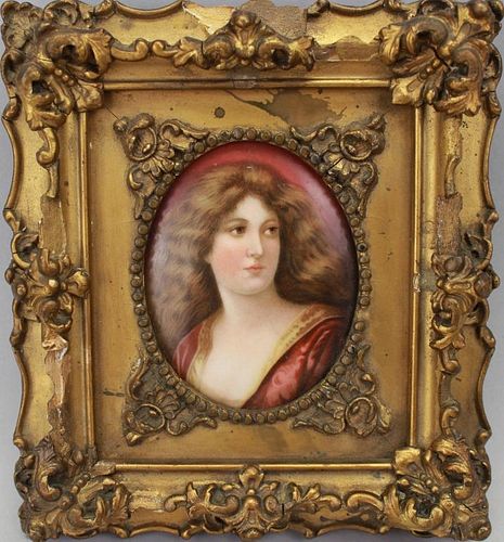 19th Century Framed Oval Plaque of a Woman