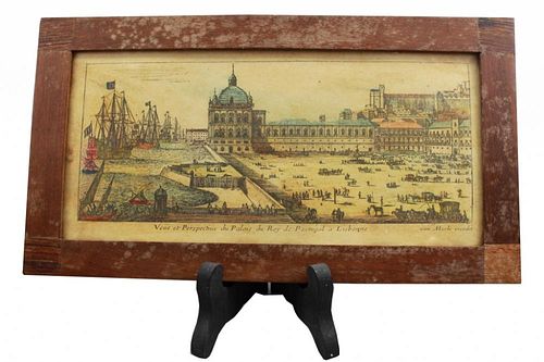 Antique Hand Colored Engraving, Lisbon Portugal