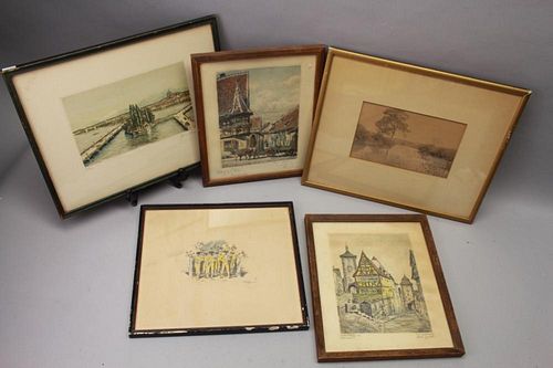 5 Signed Antique German Etchings