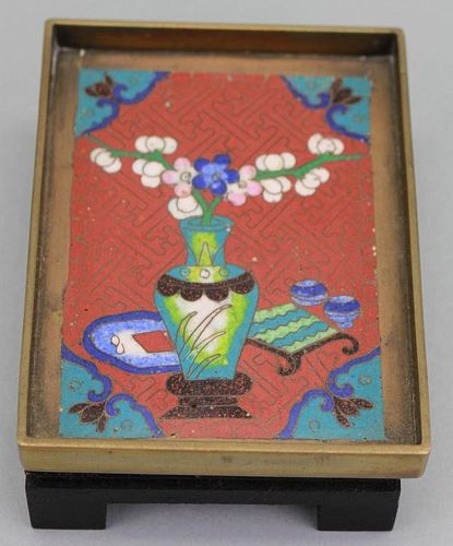 Antique Chinese Cloisonne Plaque on Stand