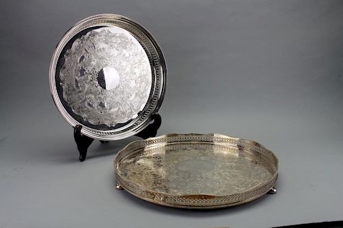 (2) Galleried Silver Plate Serving Trays