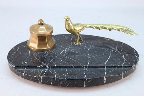 Antique Bronze/Marble Inkwell