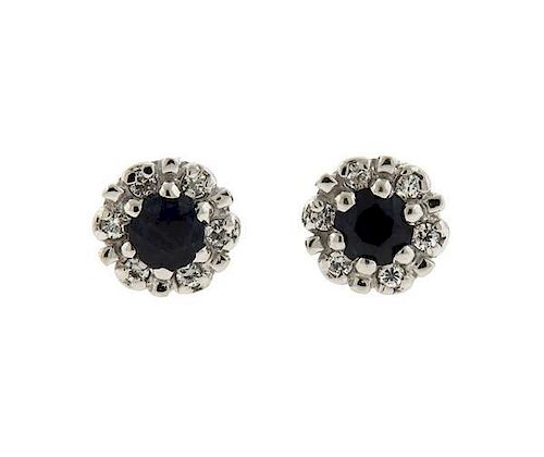14K Gold  Diamond Sapphire Stud Earrings