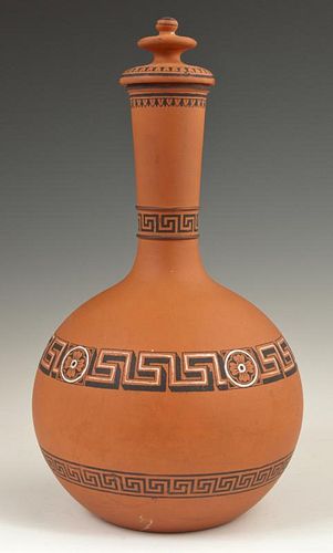 English Encaustic Terracotta Covered Carafe, late