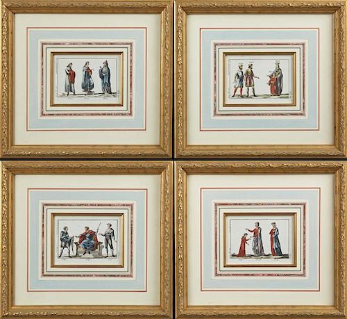 Set of Four French Hand Colored Costume Prints, 19