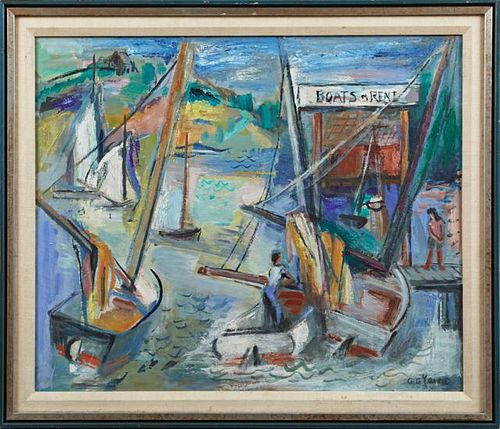G.G. Young, "Harbor Scene," early 20th c., oil on
