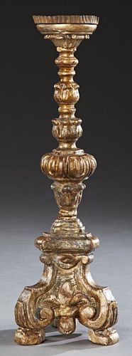 Italian Carved Giltwood Pricket Candlestick, 19th