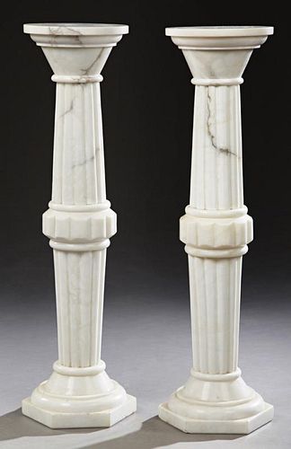 Pair of French Alabaster Pedestals, early 20th c.,