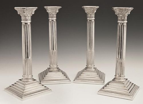 Set of Four English Silverplated Corinthian Column