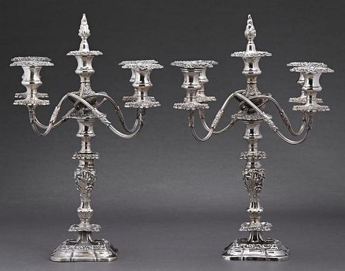 Pair of Silverplated Five Light Convertible Candel