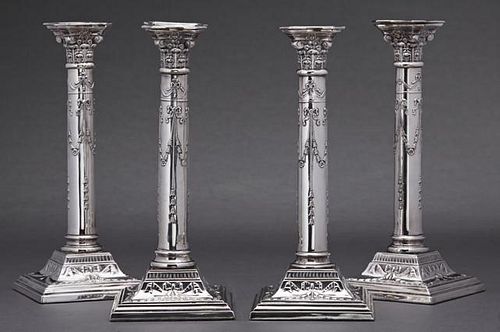 Set of Four English Silverplated Candlesticks, 20t