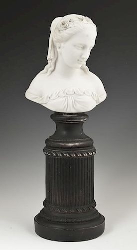 Parian Bust of a Lady, 19th c., on a black socle s