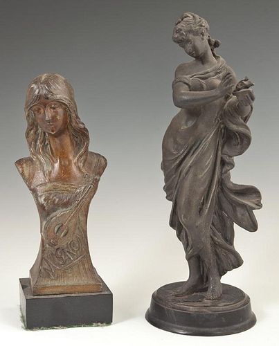 Two Art Nouveau Patinated Spelter Figures, c. 1900