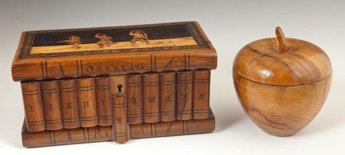 Two Carved Olive Wood Boxes, one of book form, a s