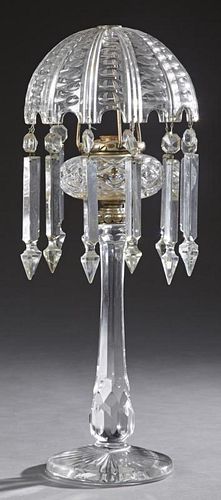Cut Crystal Oil Lamp, 20th c., with a shell form s