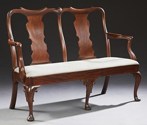 English Carved Mahogany Queen Anne Style Double Ch