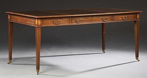 English Style Carved Inlaid Mahogany Writing Table