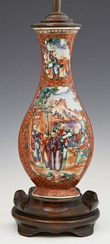 Chinese Oval Flat Baluster Porcelain Vase, 19th c.