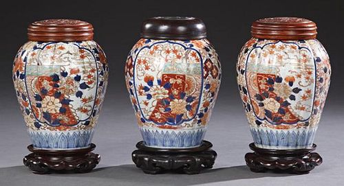 Group of Three Imari Porcelain Baluster Ginger Jar