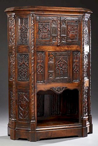 French Renaissance Gothic Style Carved Oak Cupboar