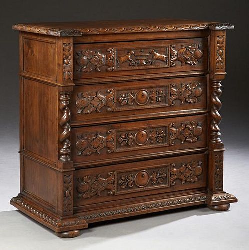 French Henri II Style Carved Oak Chest, 19th c., t