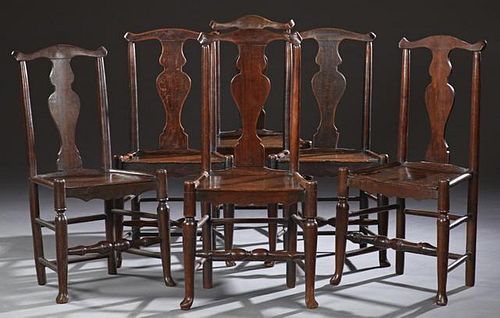 Set of Six English Carved Oak Country Queen Anne D