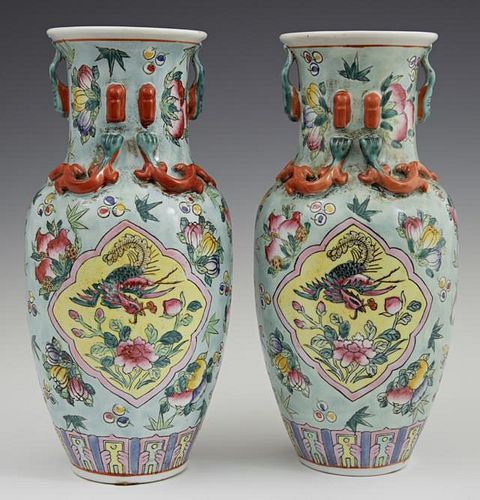 Pair of Chinese Famille Rose Baluster Porcelain Va