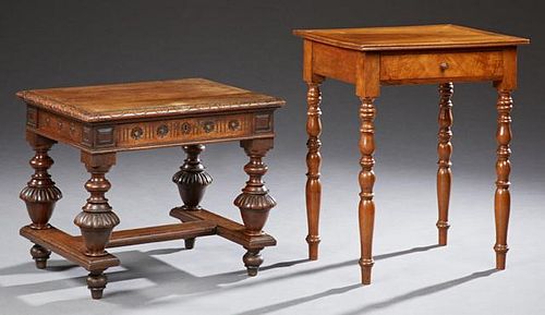 Two French Lamp Tables, 19th c., one a carved waln
