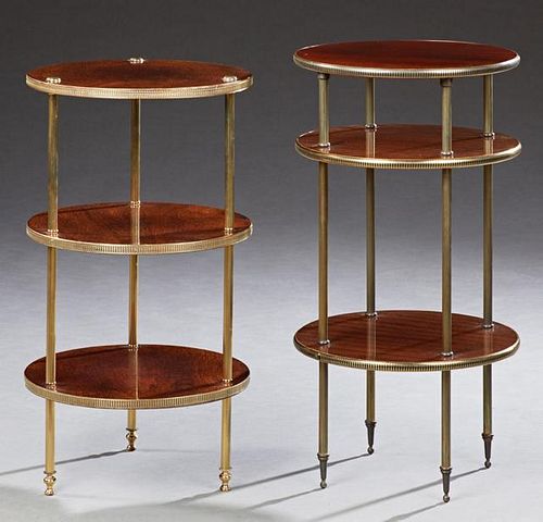 Two French Circular Three Tier Mahogany and Brass