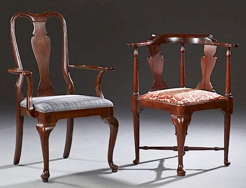 Two English Style Carved Mahogany Queen Anne Chair