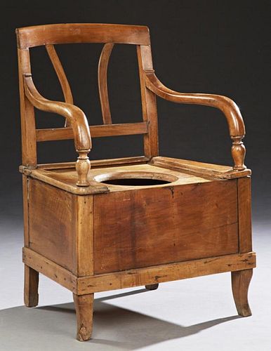 French Carved Mahogany Commode Armchair, 19th c.,