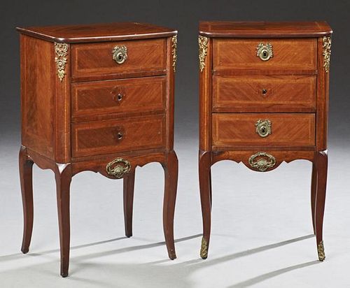 Pair of French Parquetry Inlaid Ormolu Mounted Lou