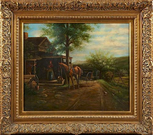 American School, "Farm Scene with Horse and Buggy,