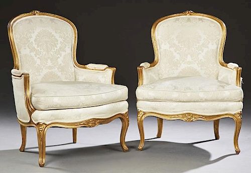 Pair of French Louis XV Style Carved Giltwood Berg