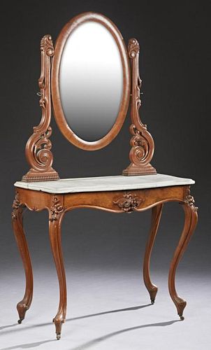 American Carved Mahogany Marble Top Duchesse, late