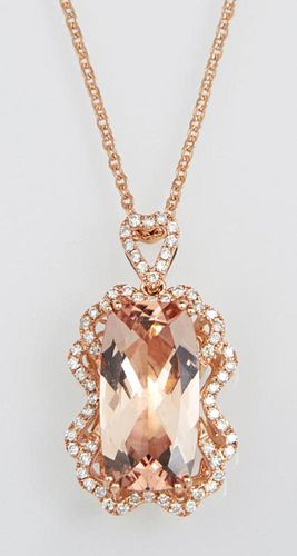 14K Rose Gold Pendant, with a 7.72 carat cushion c