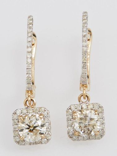 Pair of 14K Yellow Gold Hoop Pierced Earrings, wit