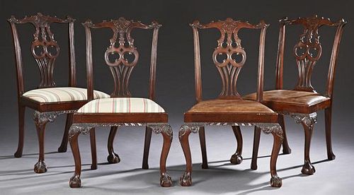 Set of Four English Carved Mahogany Chippendale St