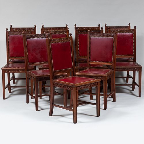 Attributed to Lockwood de Forest Eleven Teak and Oak Dining Chairs