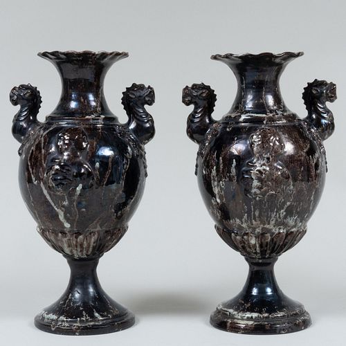 Pair of Neoclassical Style Glazed Pottery Vases