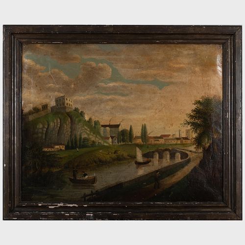 European School: Canal Scene with Boaters